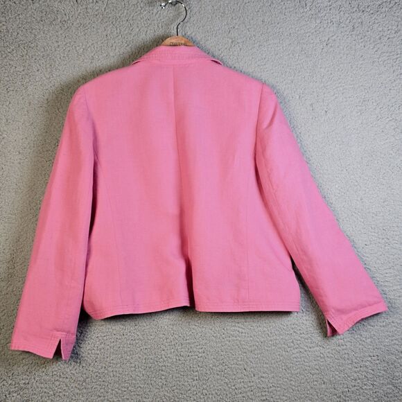 Talbots Womens Blazer 10 Pink Linen Open Classic Work Career Lined Pockets - Picture 2 of 16